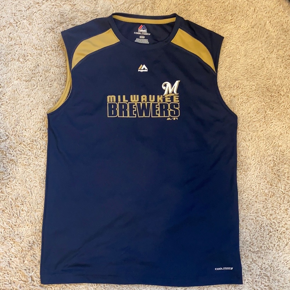 Mens’s Majestic Coolbase Milwaukee Brewers Tank Top-size Medium